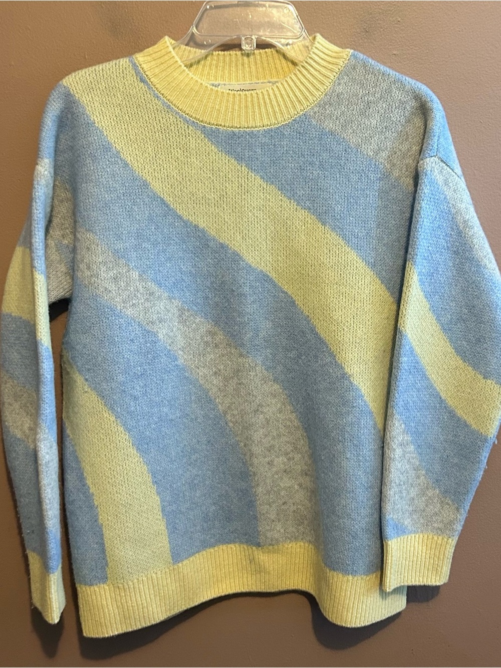 WoolOvers 100% Lambswool Pastel Diagonal Color Block Sweater Size Medium
